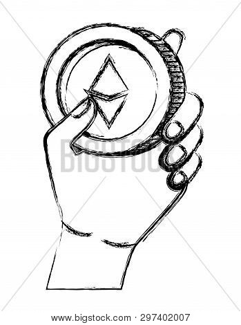Hand With Etherum Coin Vector Illustration Design