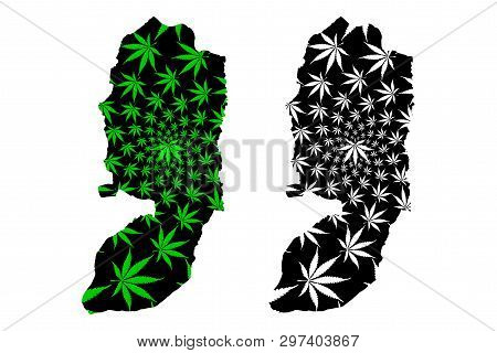 West Bank - Map Is Designed Cannabis Leaf Green And Black, West Bank Map Made Of Marijuana (marihuan