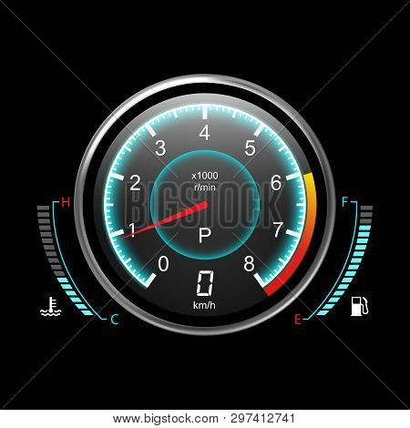 Truck Speedometer Or Car Odograph With Fuel Level And Temperature Control. Motorcycle Tachometer Or 