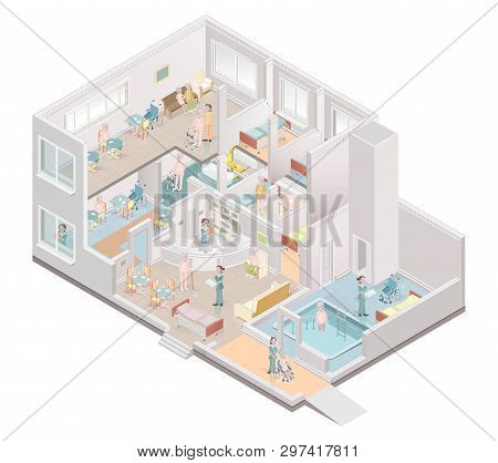 Nursing Home. Assisted-living Facility. Vector Illustration On White Background