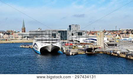 Aarhus, Denmark - July 20, 2017: The High-speed Ferries Express 1 Und Express 2 Of The Shipping Comp