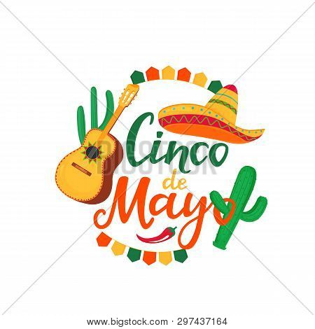 Cinco De Mayo Banner. Hand Drawn Lettering. 5th Of May. Festive Mexican Advertising Poster. Sombrero