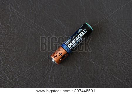 Moscow, Russian Federation - April 24, 2019: A Duracell Aaa Battery. Duracell Inc. Is An American Ma