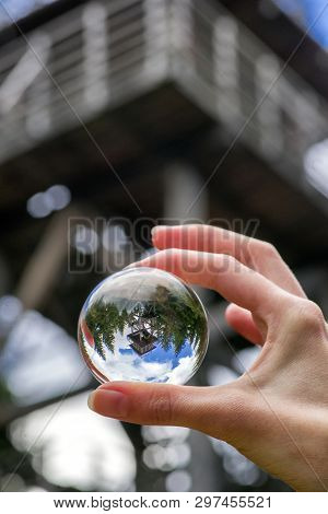 Lookout On Hill Sunava In Village Velke Borove, Slovakia. Crystal Lensball Reflection