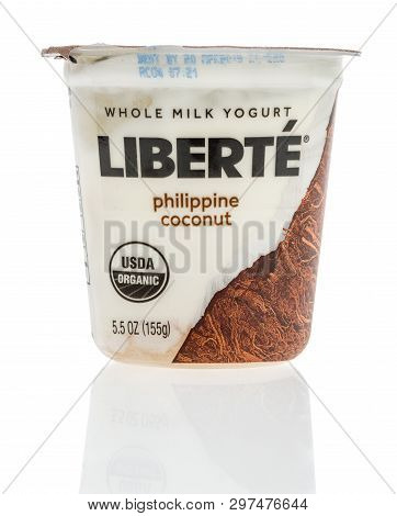 Winneconne, Wi -  22 April 2019: A Package Of Whole Milk Liberte Yogurt On An Isolated Background