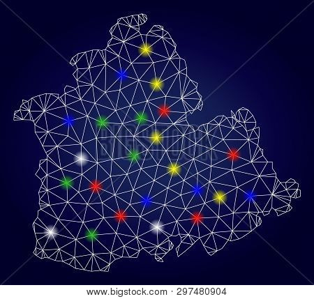 Wire Frame Mesh Vector Sevilla Province Map With Colorful Glare Spots
