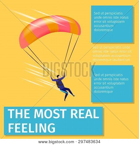 The Most Real Feeling Square Banner With Copy Space. Xtreme Sport. Man Soaring With Parachute. Extre