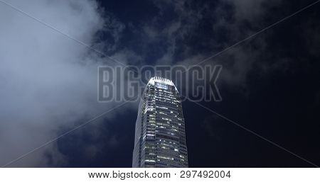 Central, Hong Kong 10 April 2019: Business tower with cloud at night
