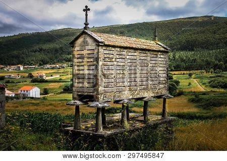 Hórreo Cantabrico (galicia), Ancient Grain Warehouse In The North Of Spain