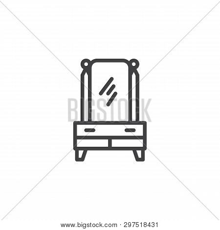 Mirror Furniture Line Icon. Commode With Mirror Linear Style Sign For Mobile Concept And Web Design.
