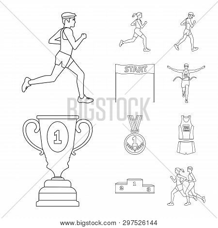 Vector Illustration Of Exercise And Sprinter  Sign. Set Of Exercise And Marathon Vector Icon For Sto
