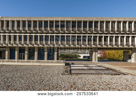 Burnaby, Canada - November 17, 2018: Simon Fraser University Campus On Burnaby Mountain.
