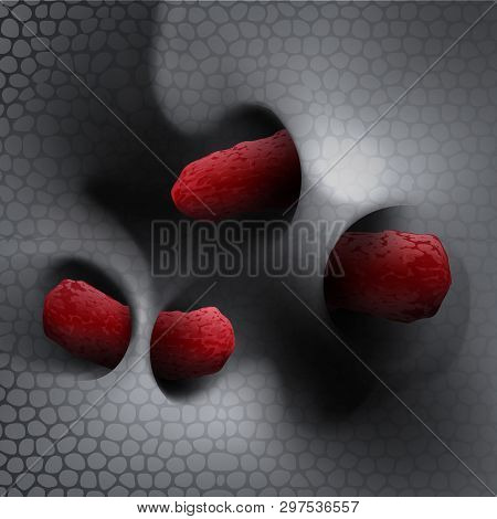 Vector Illustration Of Bacteria On Surface Of Skin, Mucous Membrane Or Intestine Under Microscope
