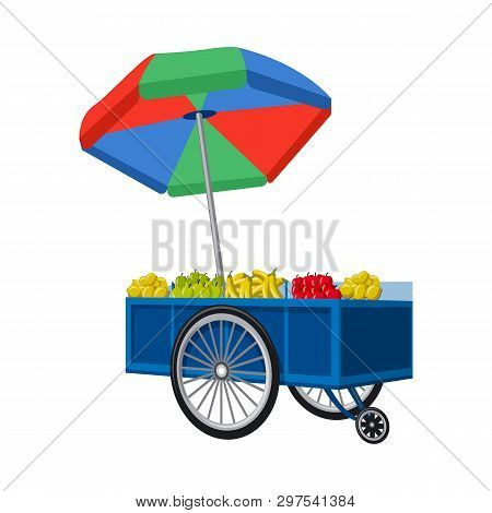 Vector Design Of Cart And Parasol Icon. Set Of Cart And Store Vector Icon For Stock.