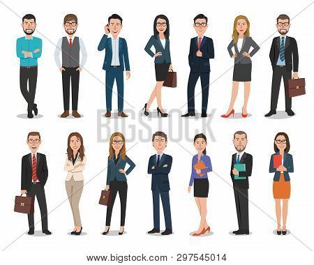 Group Of Business Men And Business Women Characters Working In Office