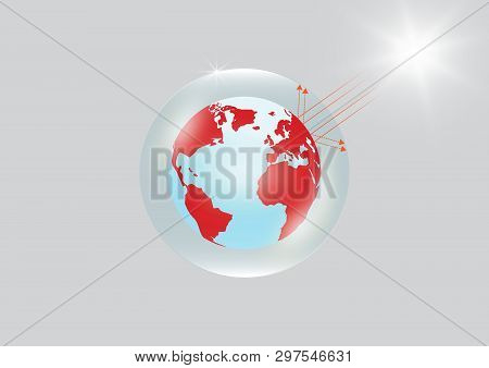 Earth Trapped In Transparent Glass Greenhouse With Strong Sunlight, Environmental Greenhouse Effect 