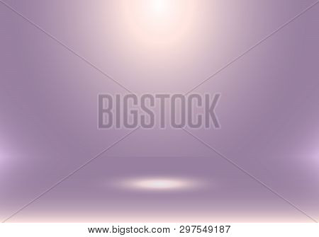 3d Empty Studio Room Show Booth For Designers With Spotlight On Purple Gradient Background. Display 