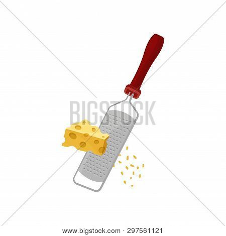 Cheese Grater, Small Chips In Hand. Vector Illustration.