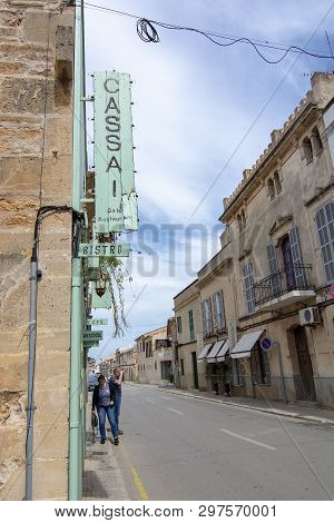 Ses Salines, Mallorca, Spain - April 15, 2019: Cozy Bar And Restaurant Cassai Exterior Street View I