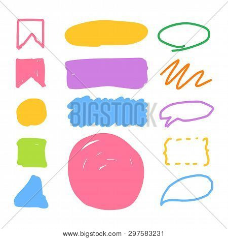 Marker Style Set Hand Drawn. Text Mark Templates. Lines, Stroke, Shapes