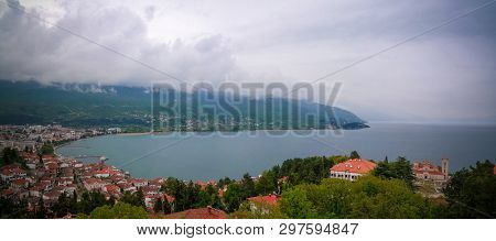Panoramic Aerial View To Ohrid Lake And City From Samuels Fortress, Ohrid, , North Macedonia