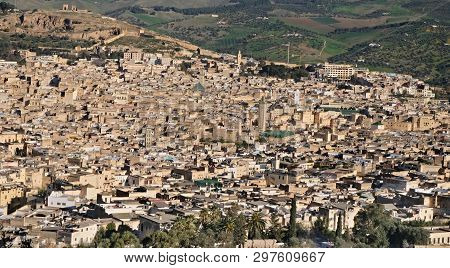 A Bird's Eye View Of The City Of Fez In Morocco. Fez Is A City In Northern Inland Morocco And The Ca
