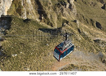 Fuente De, Spain - February 17, 2017 : Cable Car In Fuente De, Picos De Europa Mountains, Cantabria,