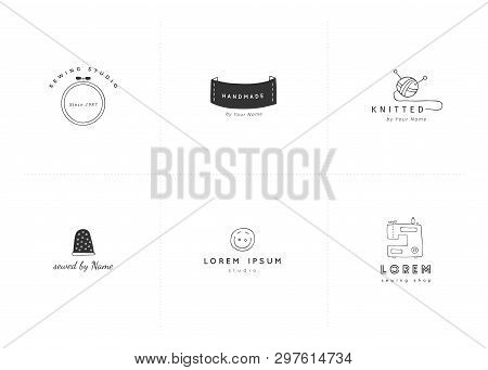 Vector Set Of Premade Logo Templates. Hand Drawn Handmade Isolated Elements. For Business Identity A