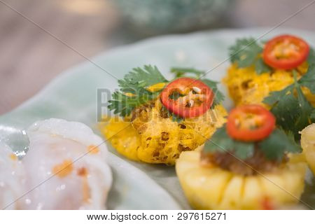 Rhoom Or Latiang (minced Pork And Shrimp Wrapped In Egg-net) Thai Traditional Dessert