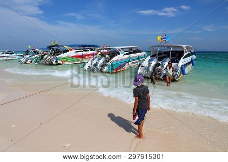 Bamboo Island, Thailand - December 20, 2013: Boat Tour Tourists Visit Bamboo Island In Thailand. 26.