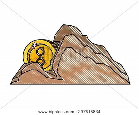 Cryptocurrency Golem Money In Mountain Mining Vector Illustration Design