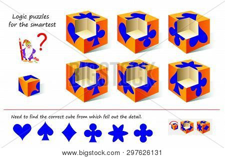 Logic Puzzle Game For Smartest. Need To Find The Correct Cube From Which Fell Out The Detail. Printa