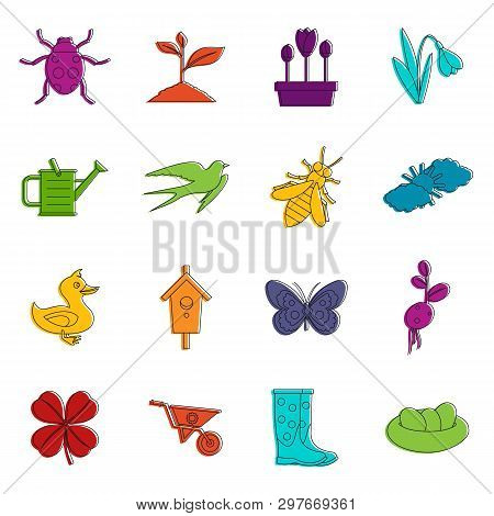 Spring Icons Set. Doodle Illustration Of Icons Isolated On White Background For Any Web Design