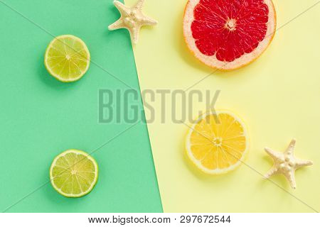 Fashion. Tropical Fresh Summer Set. Fashion Design. Fruit Citrus. Bright Color. Creative Art. Minima