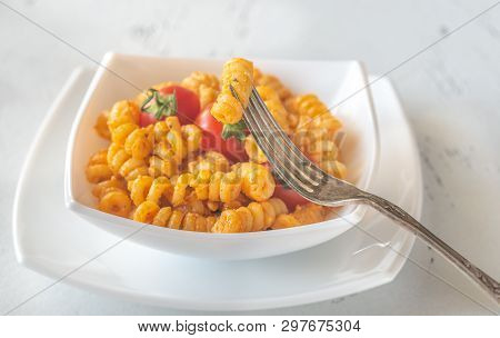 Portion Of Pasta With Tomato And Ricotta Pesto