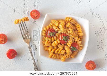Portion Of Pasta With Tomato And Ricotta Pesto