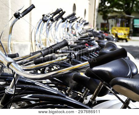 A Row Of Bicycles In Munich, Germany