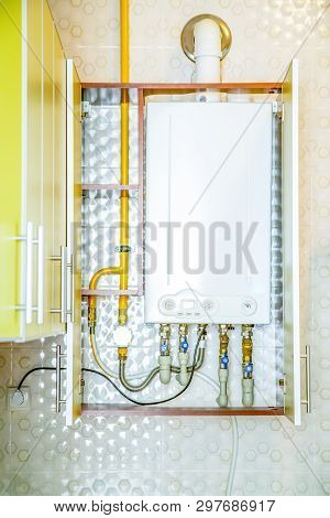 Wall Double-bithermic Boiler Heating Hot Water In The Interior