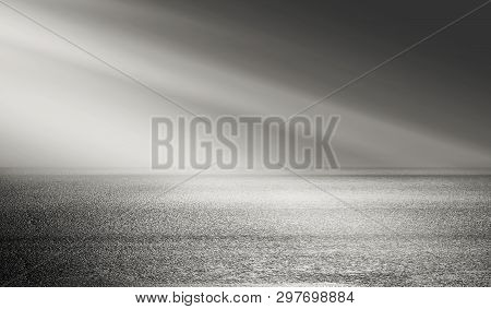 Empty Background Scene. Empty Street Background With Concrete Floor, Neon Lights And Smoke. Gray Abs