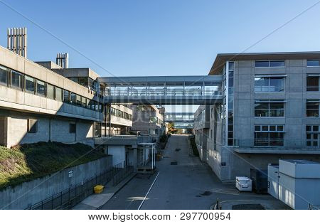 Burnaby, Canada - November 17, 2018: Simon Fraser University Campus On Burnaby Mountain.