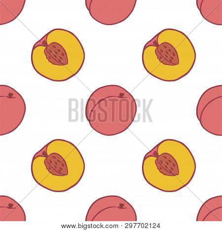 Fruit Peach Seamless Pattern, Great Design For Any Purposes. Hand Drawn Fabric Texture Pattern. Heal