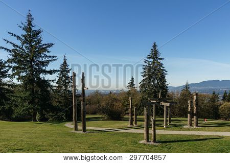 Burnaby, Canada - November 17, 2018: Burnaby Mountain Park In Sunny Autumn Day.