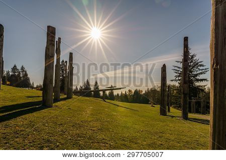 Burnaby, Canada - November 17, 2018: Burnaby Mountain Park In Sunny Autumn Day.