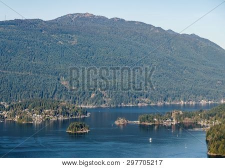 Burnaby, Canada - November 17, 2018: View To Seymour Mountain From Burnaby Mountain Park.