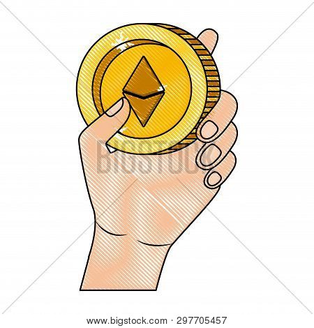 Hand With Etherum Coin Vector Illustration Design