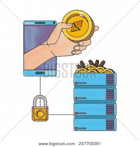 Cryptocurrency Etherum Coins Set Icons Vector Illustration Design