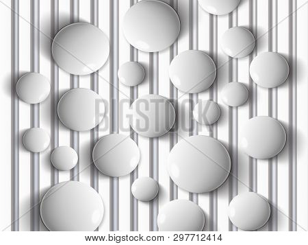 3d Illustration, Background, Gray Drops, Vertical Lines