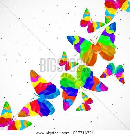 Abstract Background With Butterfly Of Colorful Triangles, Polygonal Geometric Structure. Vector Desi