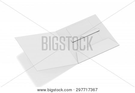Blank white plastic card mockup inside paper booklet holder, mock up template on isolated white back