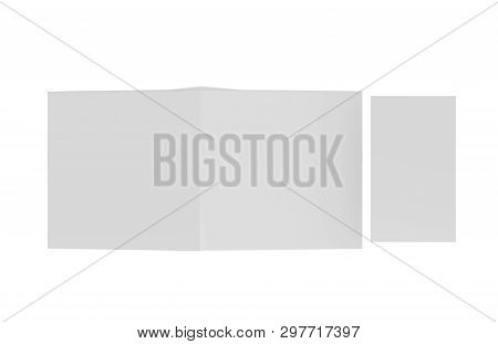Blank white plastic card mockup inside paper booklet holder, mock up template on isolated white back